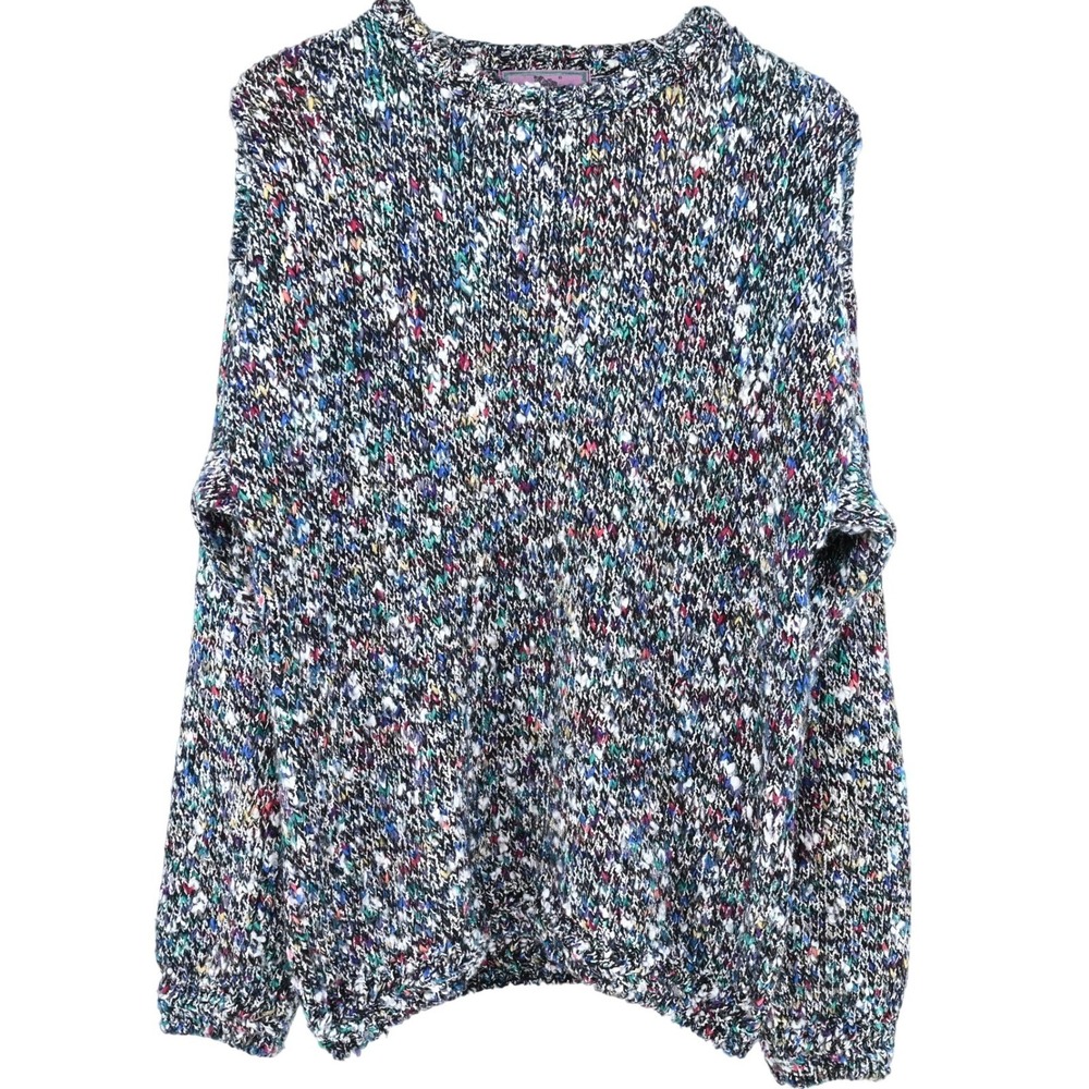 Vintage 90s Concrete Mix Chunky Knit Sweater L Multicolor Confetti Retro Grunge